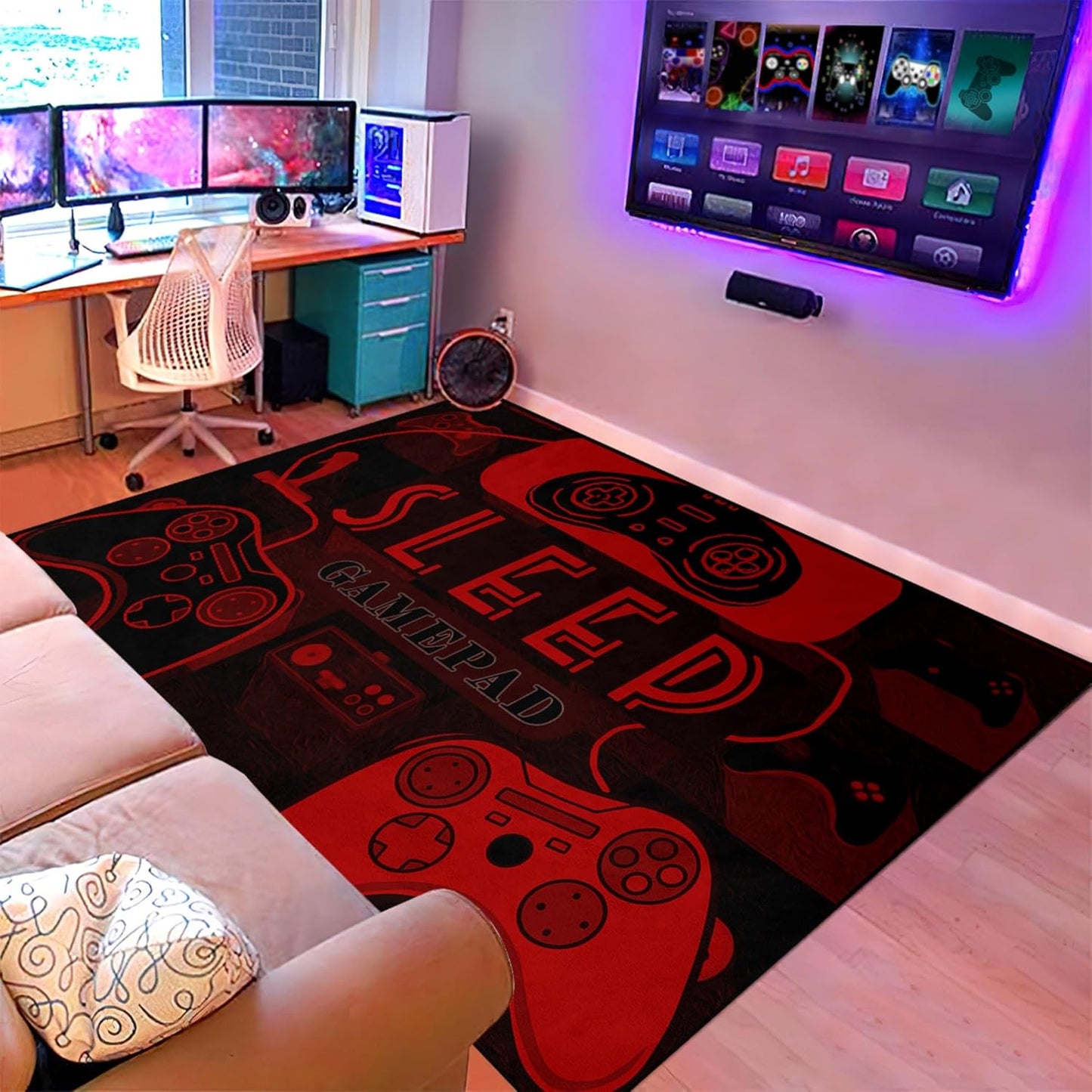 Game Controller Rugs for Bedroom Boys Living Room Gamer Gamepad Red Carpets Floor Mat Player Indoor Mats Gaming Art Design Home Decor Crystal Doormat Yoga Mats 3'x5'
