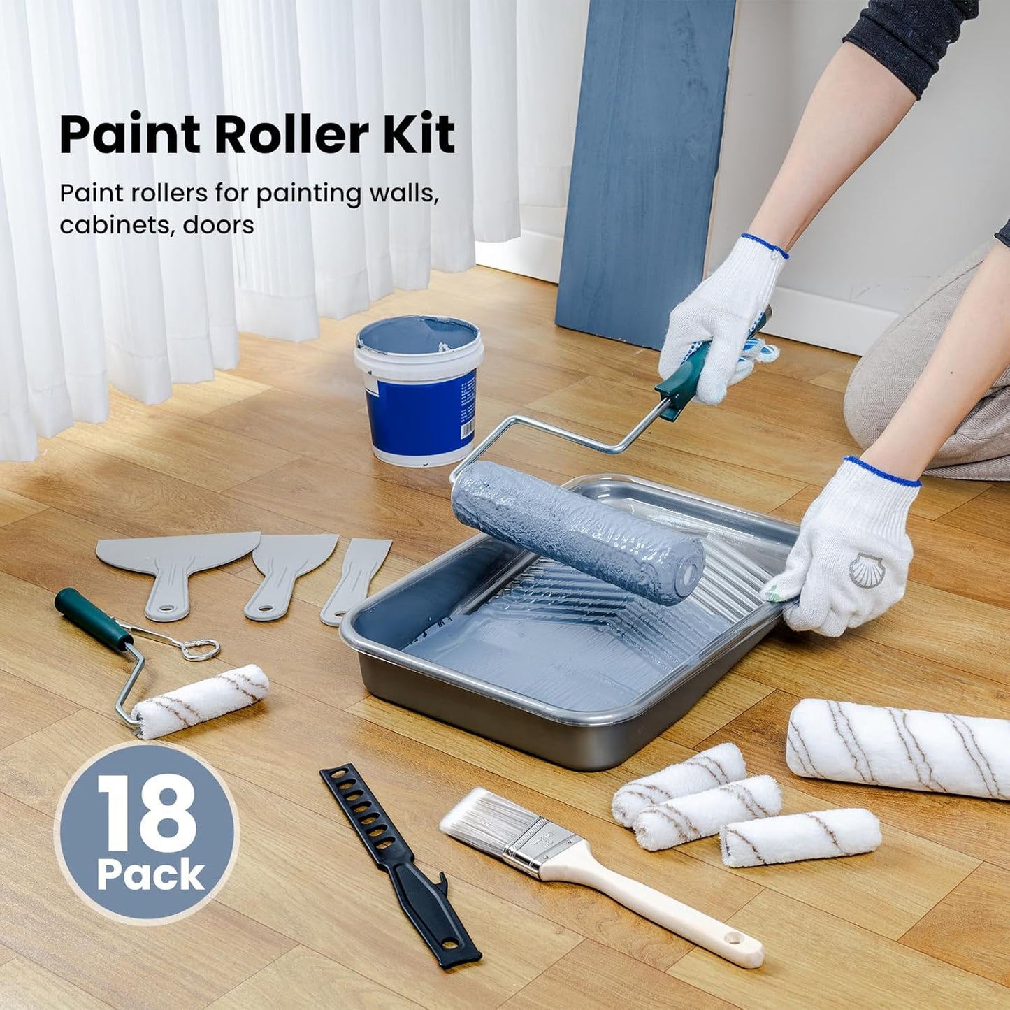 Mister Rui Paint Roller Kit, 9 Pack 6 Inch High Density Foam Paint Roller, Paint Tray with Liner, Mini Paint Rollers for Painting Walls, Small Paint Roller Tray Set