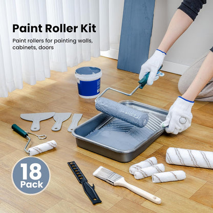 Mister Rui Paint Roller Kit, 9 Pack 6 Inch High Density Foam Paint Roller, Paint Tray with Liner, Mini Paint Rollers for Painting Walls, Small Paint Roller Tray Set