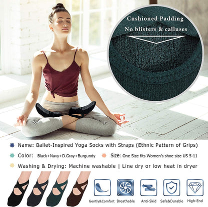 Ozaiic Pilates Socks for Women Non Slip Grip, Yoga Socks with Grippers for Barre, Hospital, Ballet, Dance, Barefoot Workout