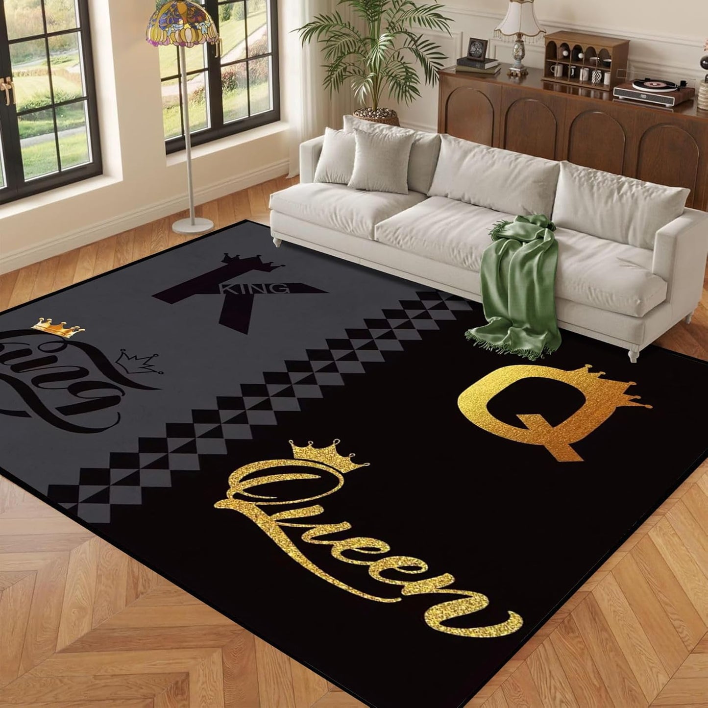 5' X 7' Queen and King Rug Black Grey Area Rugs Dining Living Room Bedroom Kitchen Office Yoga Room Washable Floor Mat Doormats Throw Rug Carpet Room Decor