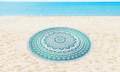 Mandala Round Beach Tapestry Boho Hippie Blanket Bohemian Large Table Cloth Home Decor Yoga Mat Meditation Picnic Rug Throw Hippy Gypsy Tablecloth Roundie (42 Inches, Orange And Blue)