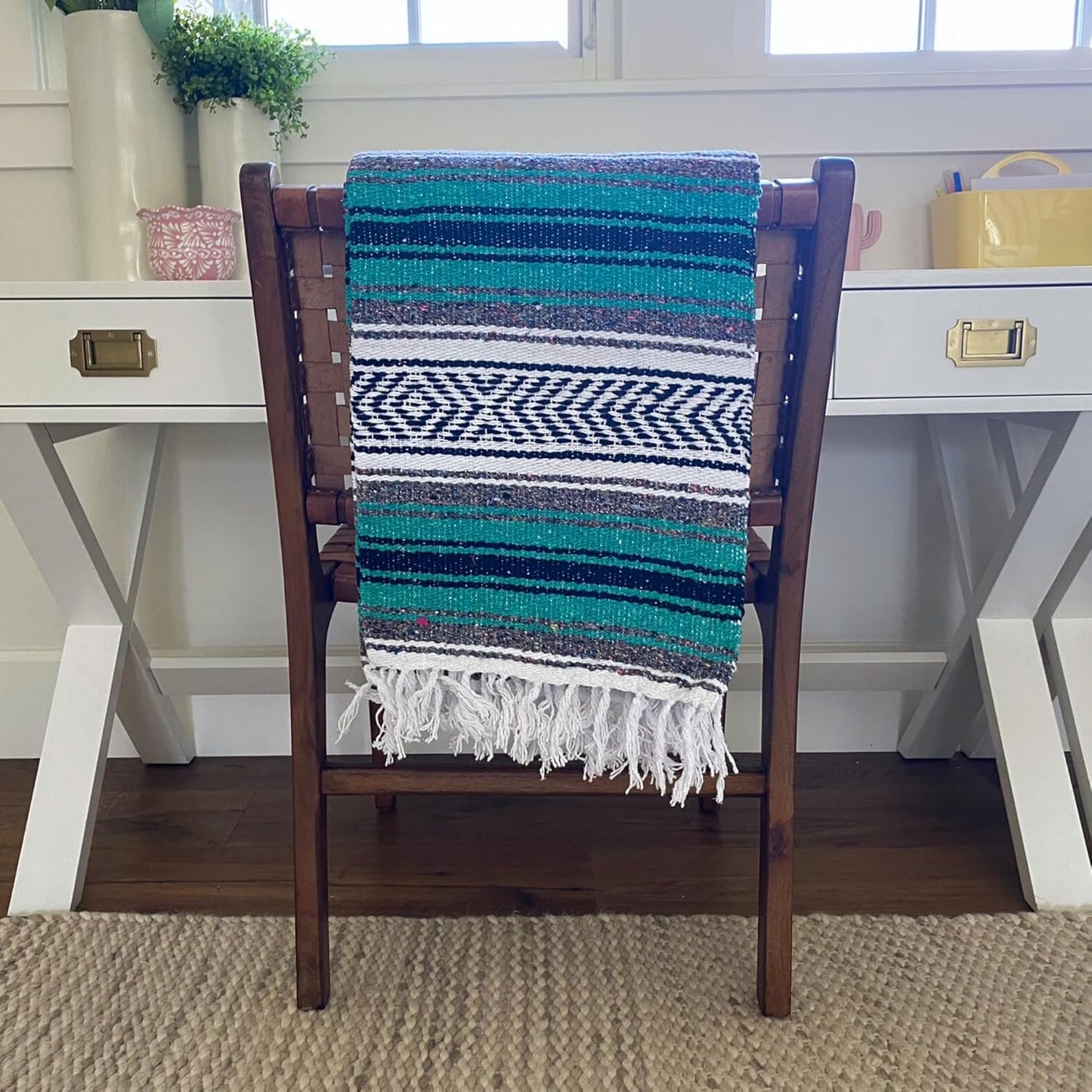 Del Mex Classic Mexican Blanket, Large Authentic Woven Falsa Throw (70"x50"), Artisan Southwest Décor for Beach, Yoga, Outdoors (Lavender)