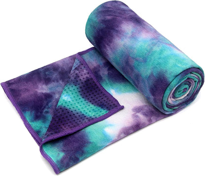 Eunzel Hot Yoga Towel - Microfiber Non Slip Yoga Mat Towel with Grip Dot Sweat Absorbent Towel for Hot Yoga, Pilates and Fitness 72" x 24", Dark Cyan/Orange