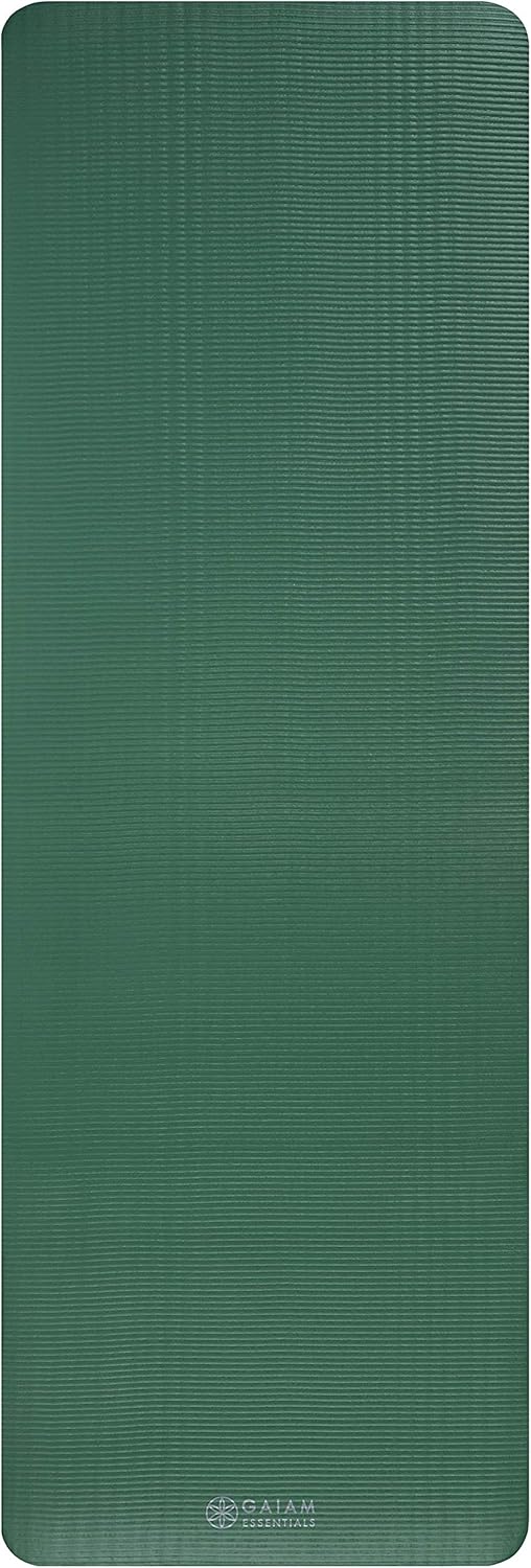 Gaiam Essentials 2/5" Thick (10mm) Yoga & Pilates, Fitness & Exercise Mat with Easy-Cinch Carrier Strap Cusion Support For Fitness and Gym Workouts