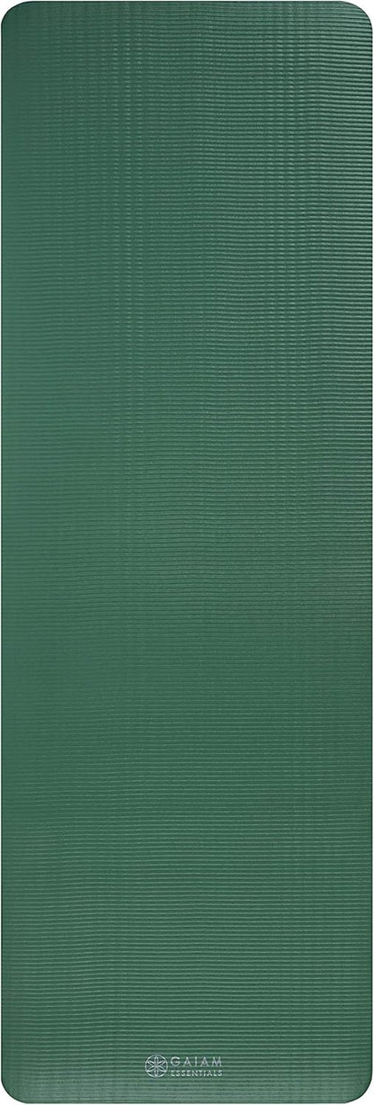 Gaiam Essentials 2/5" Thick (10mm) Yoga & Pilates, Fitness & Exercise Mat with Easy-Cinch Carrier Strap Cusion Support For Fitness and Gym Workouts
