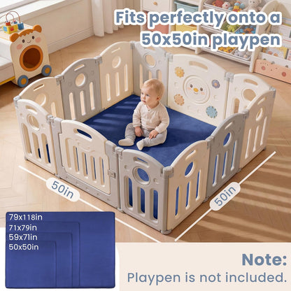 ACOMOPACK 1.3" Thick Baby Play Mat for Floor 79x118"-Large Water-Repellent&Non-Slip Memory Foam Mat for Kids,Toddlers,Soft Velvet Nursery Rug for Tummy Time&Crawling,Yoga,Tatami Style(Blue)