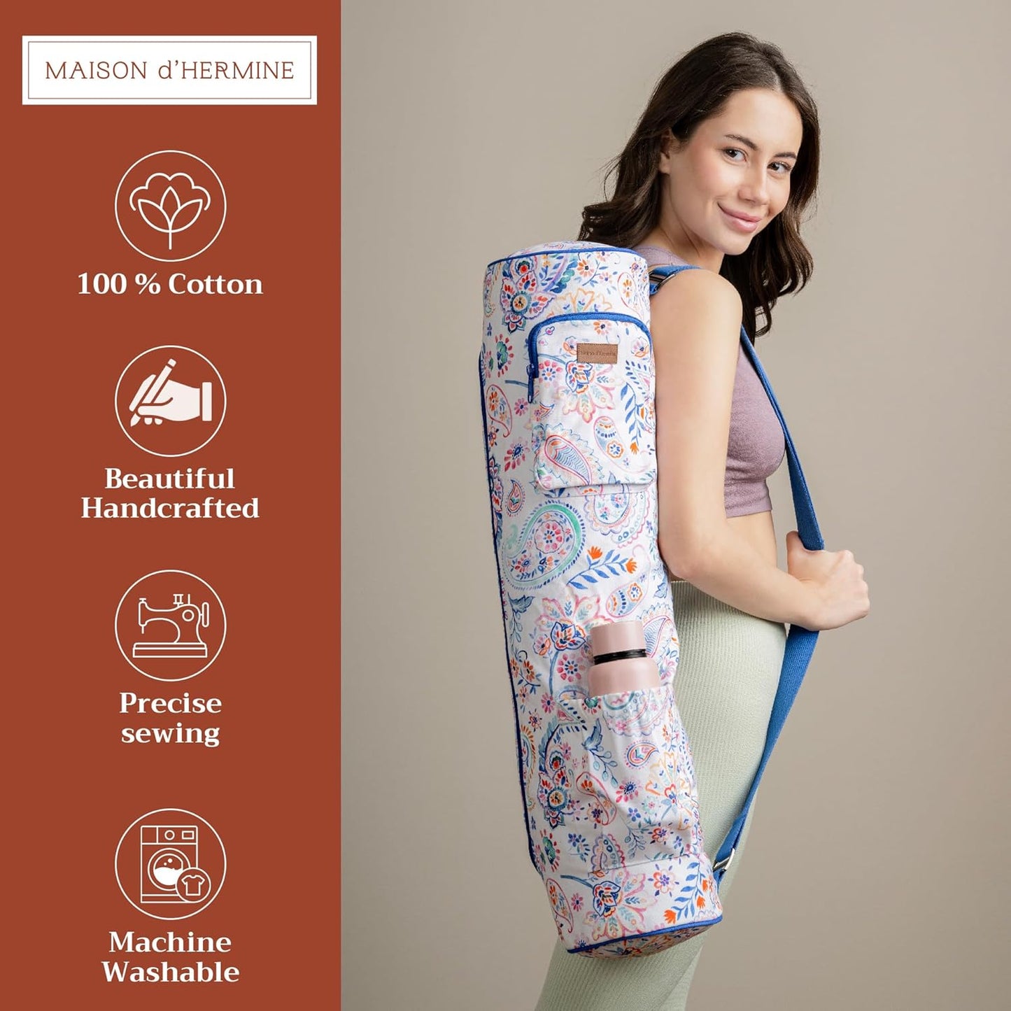 Maison d' Hermine Yoga Mat bag, Cylindrical bag for Woman&Men, yoga mat Bag &Adjustable shoulder straps Yoga Mat Carrier Bag with Drawstring Water Bottle Pocket and zipper pocket Easter Gifts