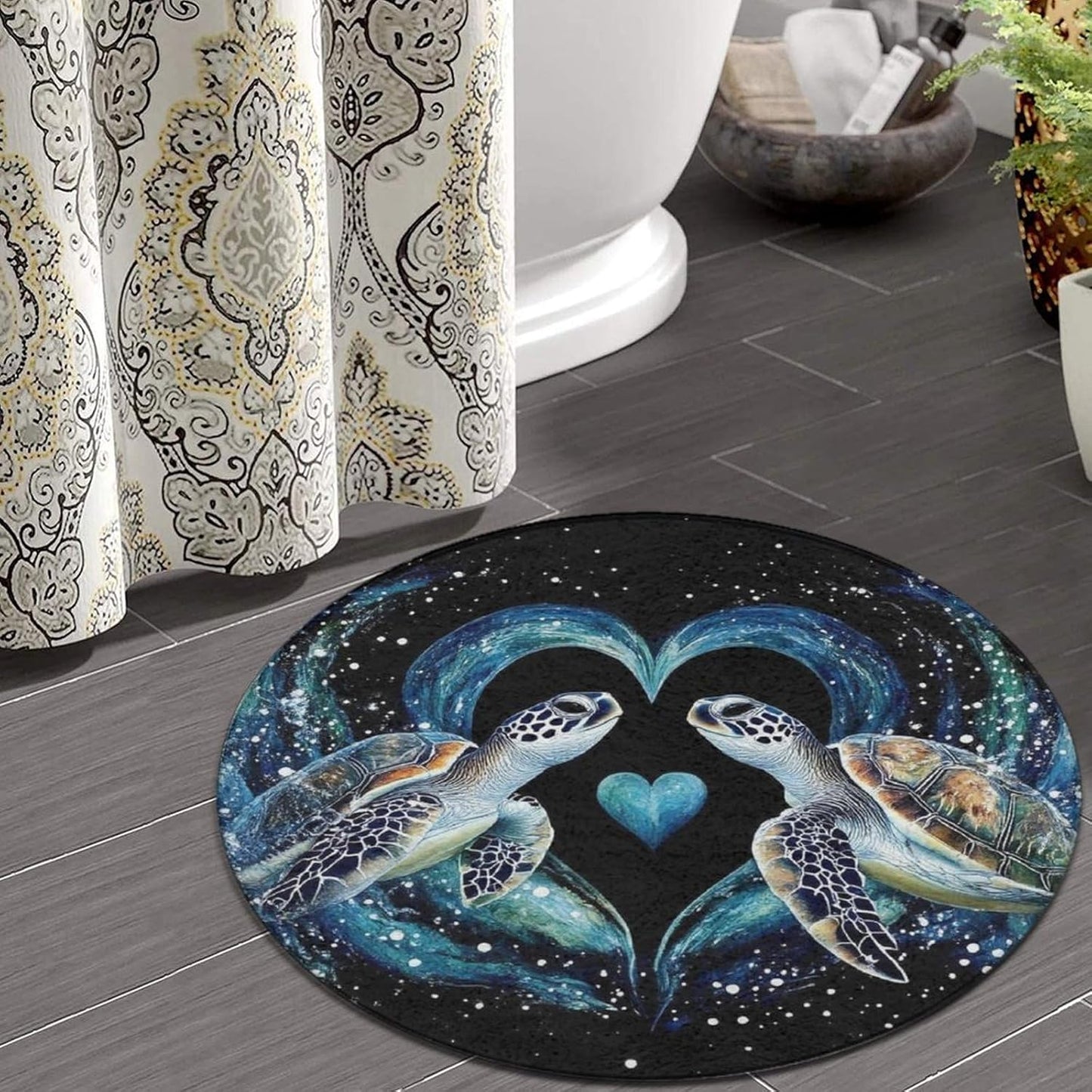 Room Sofa Yoga Soft Round Carpet, Home Decor Non Slip Kitchen Office Circle Rug, Machine Washable Modern Round Area Rug Beach Turtles, 60inch