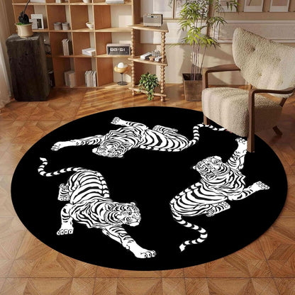 Black Snake Round 4ft Area Rug Wild Serpent Snakeskin Black Circle Rug Gothic Non-Slip Floor Mat for Bedroom Living Room Study Playing Round Yoga Mat Washable Carpet