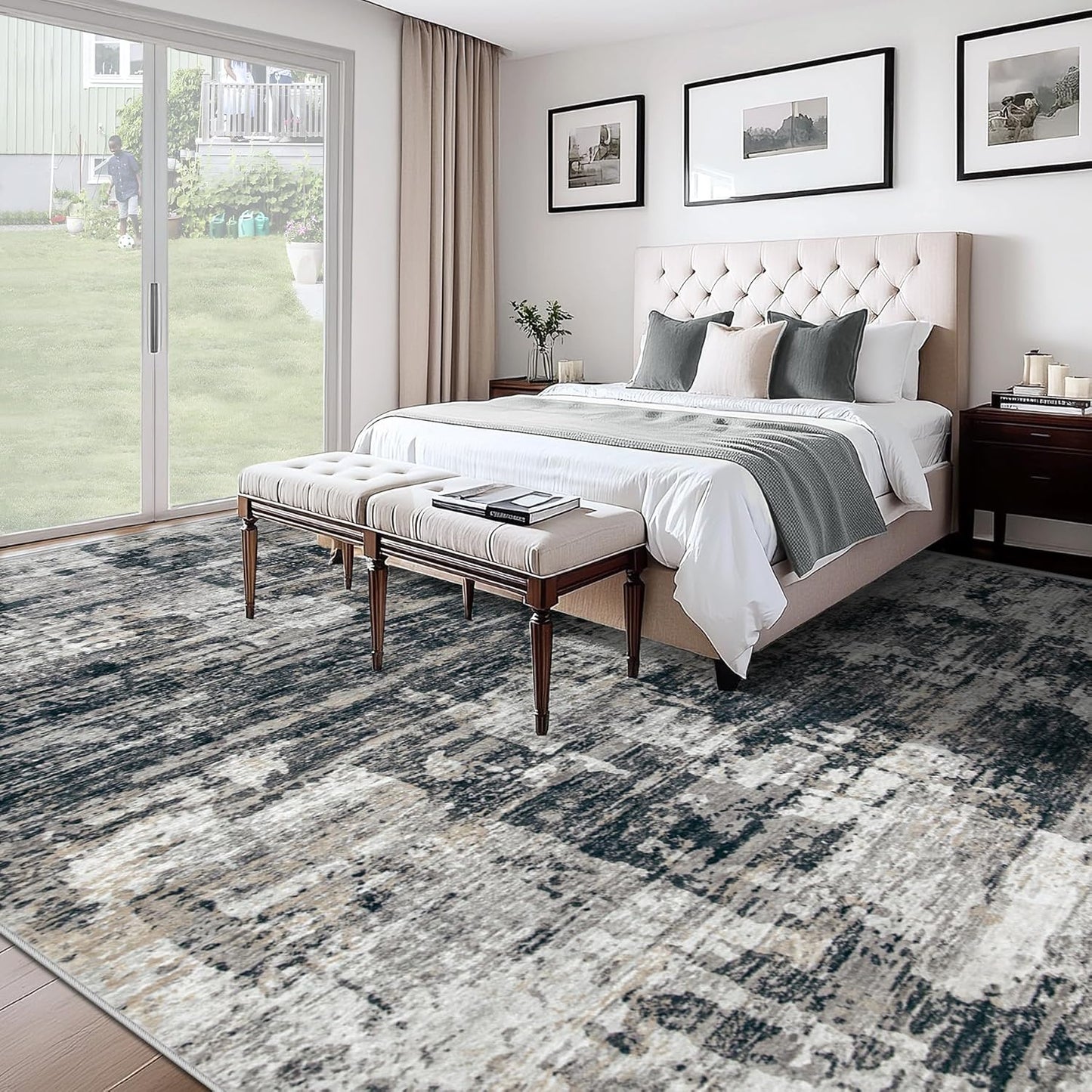 XLUEZ 8x10 Area Rugs for Living Room, Washable Modern Abstract Large Area Rug Neutral Soft Non Slip Kids Rug Stain Resistant Indoor Carpet for Bedroom Nursery Dining Children's Room(Blue, 8'x10')