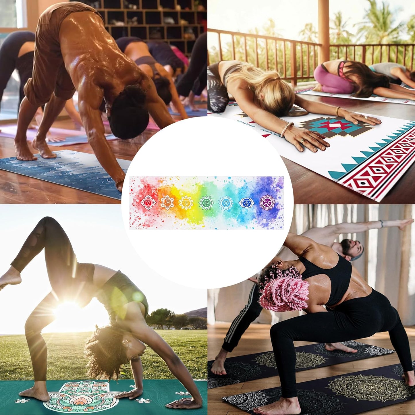 Yoga Mat Towel with Corner Pockets - Microfiber Yoga Towels for Hot Yoga Non Slip Moisture Wicking Sweat Absorbent, Tree of Life Yoga Towel Easy for Travel, Use in Hot Yoga,Bikram,Pilates and Fitness
