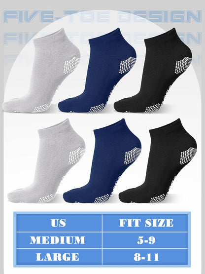 Fourluoo 6 Pairs Women Toe Socks Non Slip Yoga Socks with Grip Men Pilates Toe Socks for Dance Gym