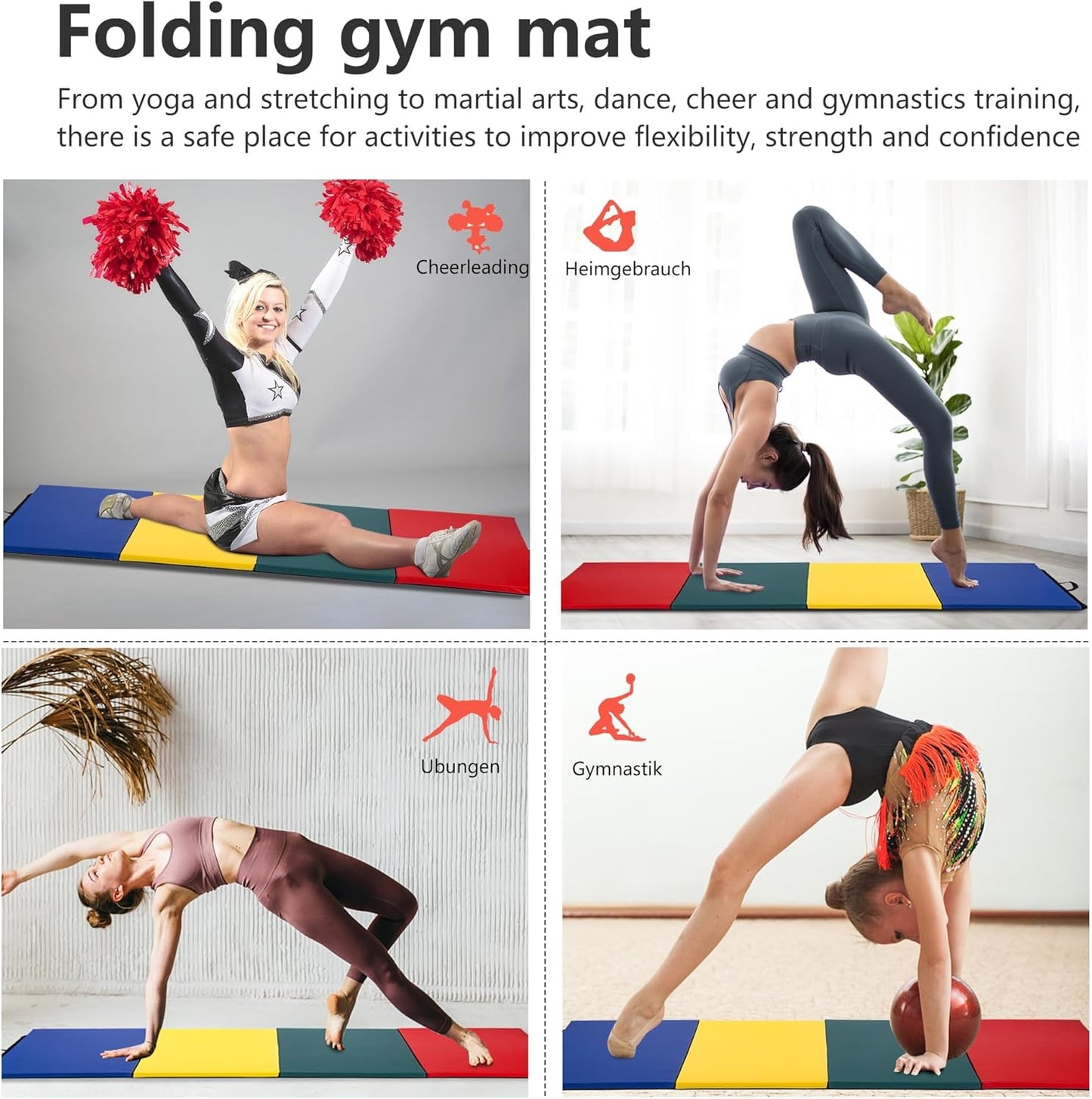 Yoga Mat Thick 2 Inch Workout Flooring for Home Gym - Exercise, Gymnastics, Tumbling, Pilates, Dance Equipment - Foldable Foam Play Mat for Kids and Adults