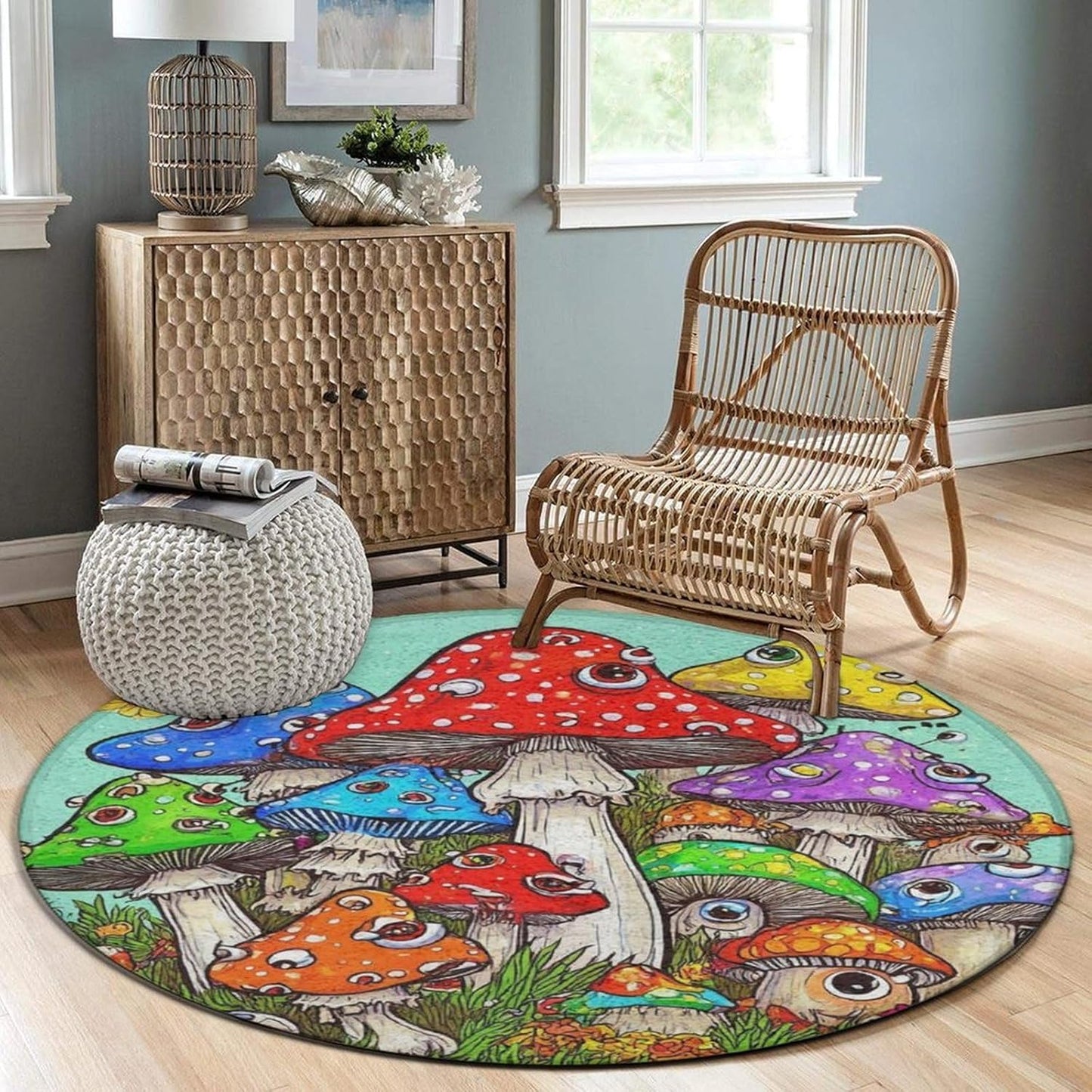Home Decor Non Slip Kitchen Office Circle Rug, Machine Washable Modern Round Area Rug, Room Sofa Yoga Soft Round Carpet Purple Galaxy Trippy Space Astronaut Art, 36inch