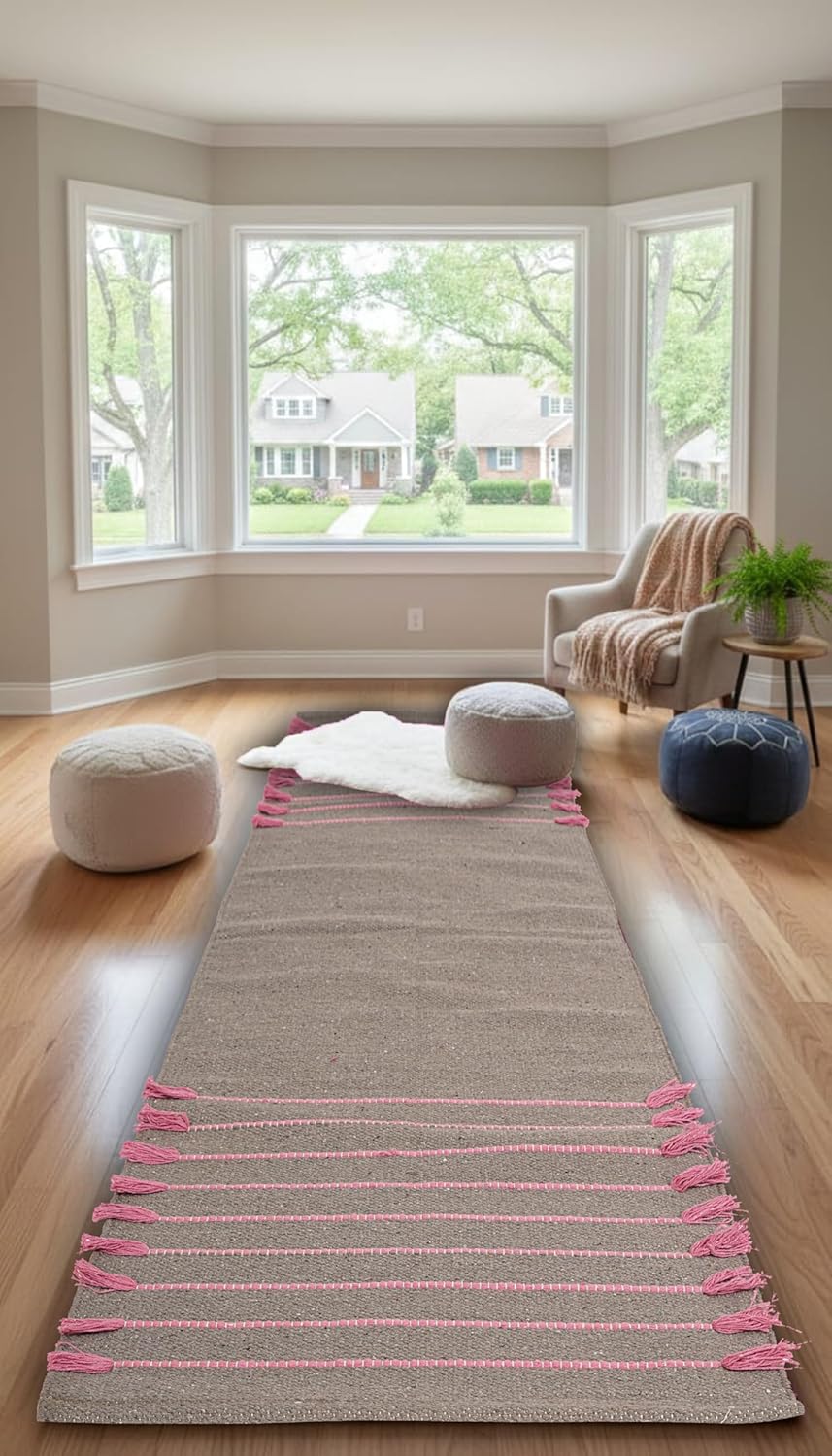 Indian Handmade 100% Organic Cotton Yoga Mat, Hand Woven Rug, Yoga Mat For Everyday Fitness at Home Comfortable Foldable Long Mat