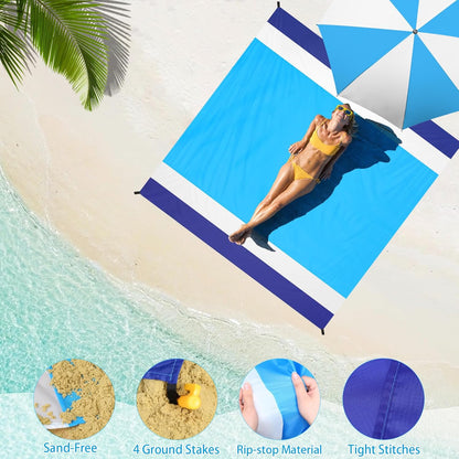 BYDOLL Beach Blanket Waterproof Sandproof Large Sand Free,78''X81''/10'X9' Oversized Sandless Lightweight Blanket Picnic Mat for Beach Travel Camping Hiking with Stakes