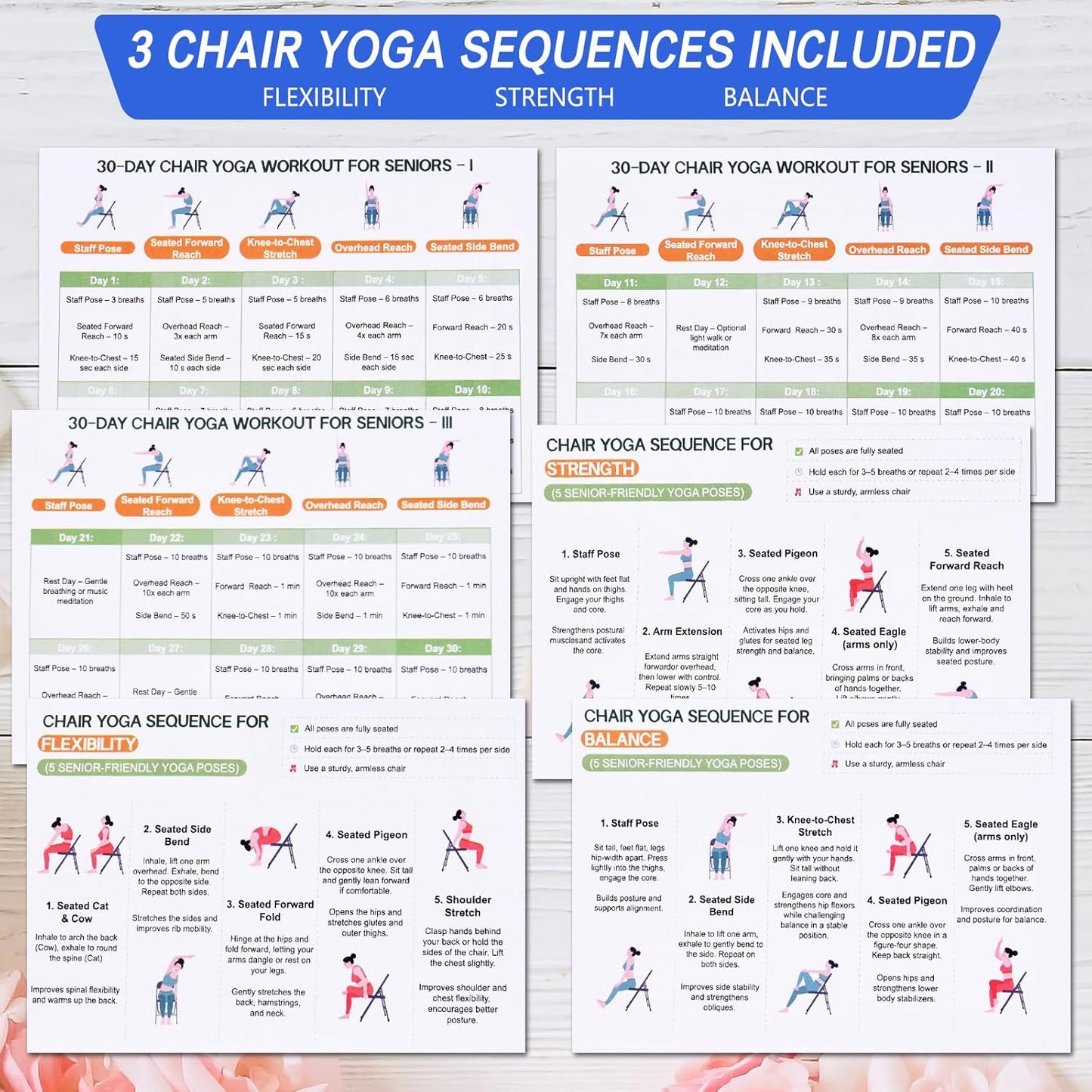 Chair Yoga for Seniors Over 60 Book & Chart – 30-Day Challenge, Gentle Seated Yoga Guide, Chair Yoga for Weight Loss & Flexibility, Senior Chair Exercises for Women & Men，Top Choice for Family Gifts (Purple)