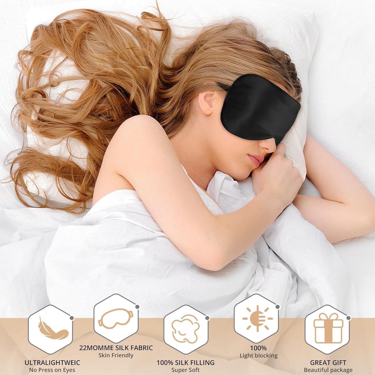 Sleep Mask, Silk Eye Mask for Sleeping with Adjustable Strap, Satin Blackout Sleeping Eye Mask for Men&Women, Comfortable Blindfold Eyeshade for Night Sleep(Black)
