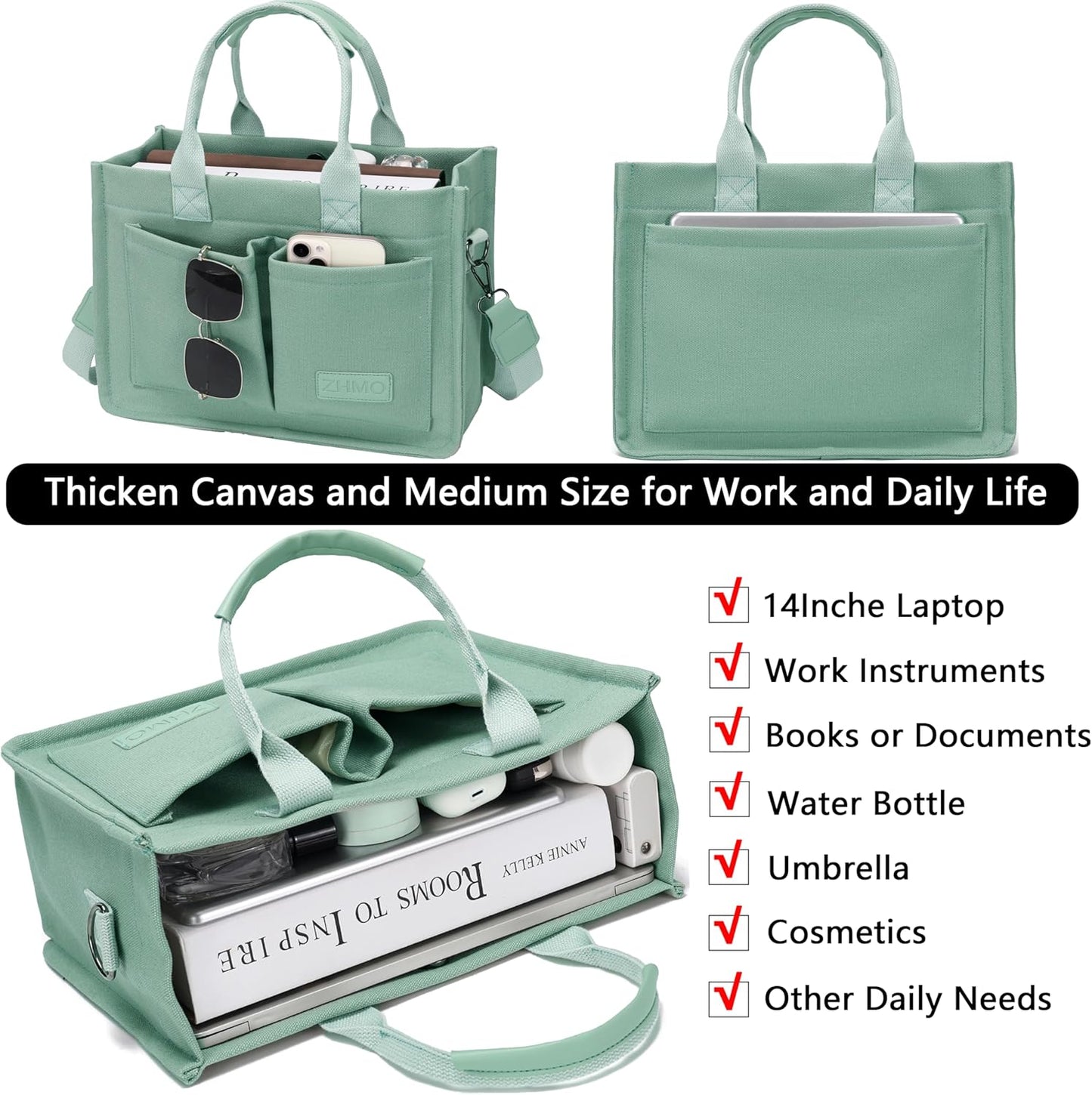 ZHMO Canvas Tote Bag for Women,Women's Bags Crossbody Bags Work Laptop Tote Bag Large Handbags Purse for Travel Nurse Teacher