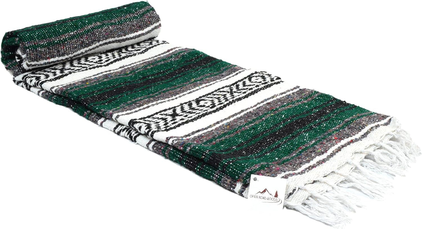 Open Road Goods Blue Mexican Blanket - Authentic Serape Falsa Blanket - Handmade