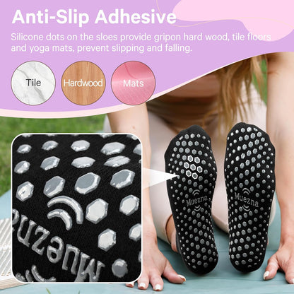 Muezna 6 Pairs Pilates Grip Socks for Women, Non Slip Yoga Socks with Grips, Grippy Socks for Barre, and Hospital