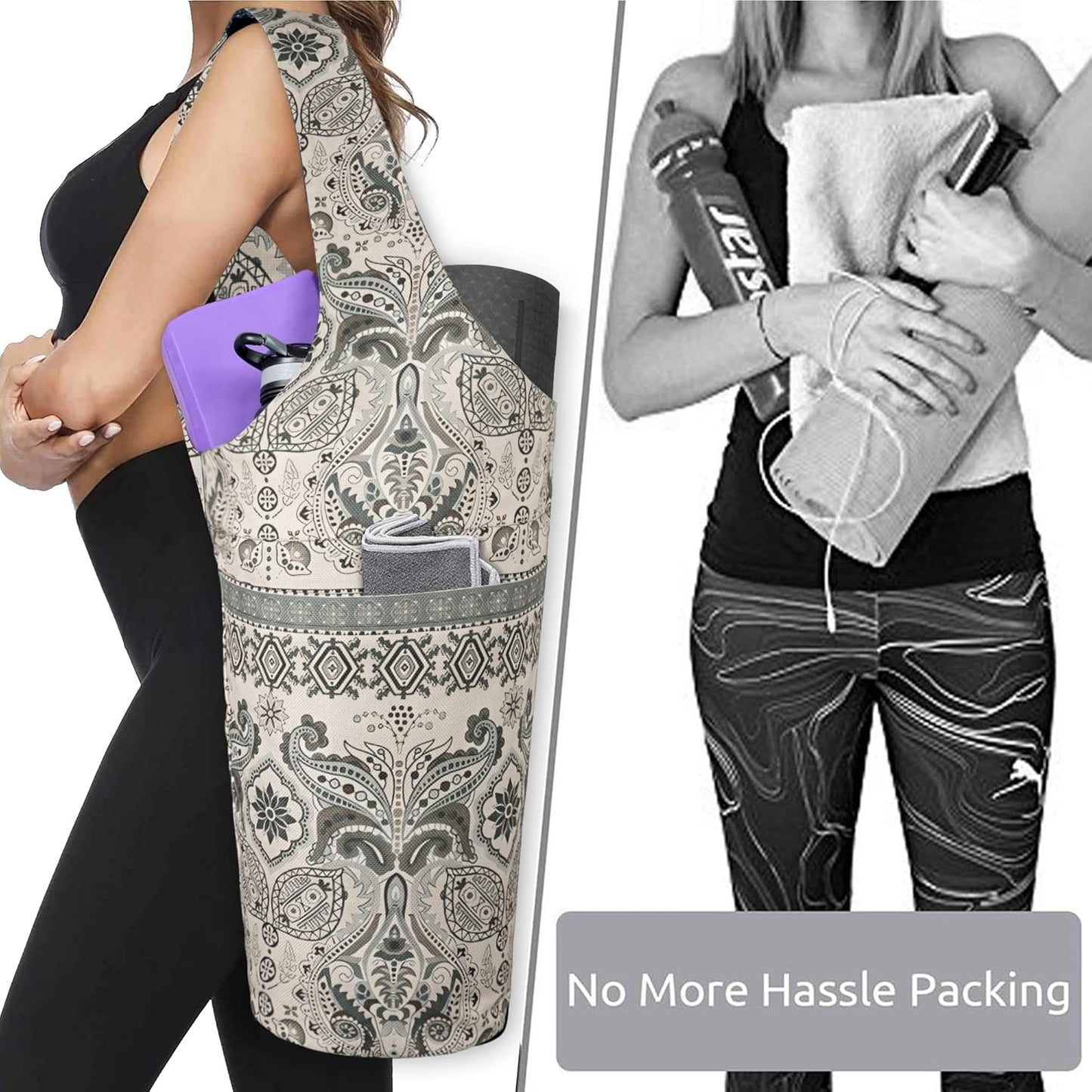 Yoga Mat Bag - Long Tote with Pockets - Holds More Yoga Accessories - Yoga Bag Fit Most Size Mats - Yoga Mat Carrier