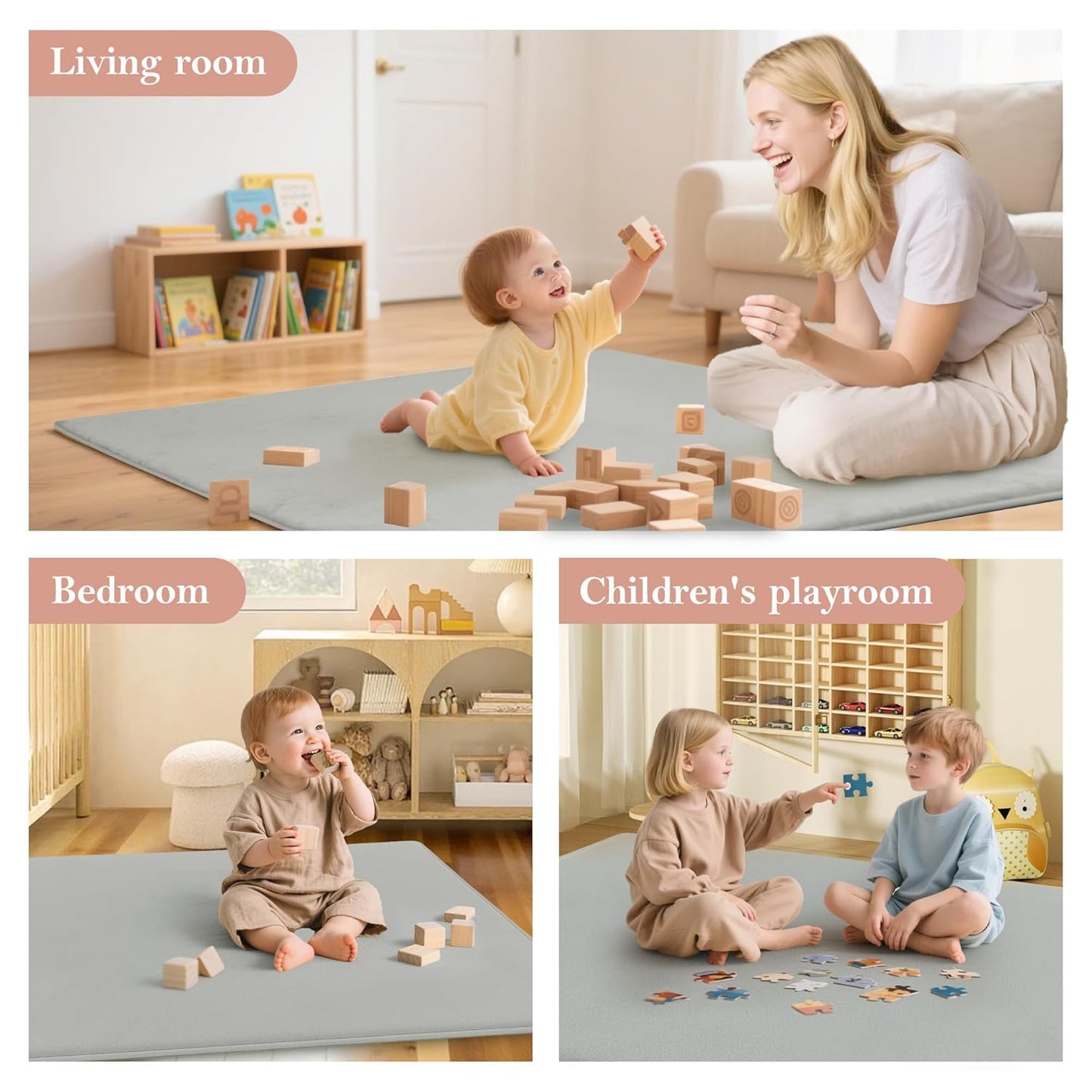PapaMama Baby Play Mat,1.3" Thick Memory Foam 50x50 Soft Velvet Playpen Mat for Kids,Infants,Toddlers,Tummy Time Crawling Mats with Non-Slip Bottom,Yoga,Tatami,Nursery Rug(Sky Blue)