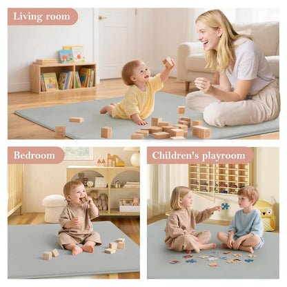 PapaMama Baby Play Mat,1.3" Thick Memory Foam 50x50 Soft Velvet Playpen Mat for Kids,Infants,Toddlers,Tummy Time Crawling Mats with Non-Slip Bottom,Yoga,Tatami,Nursery Rug(Sky Blue)