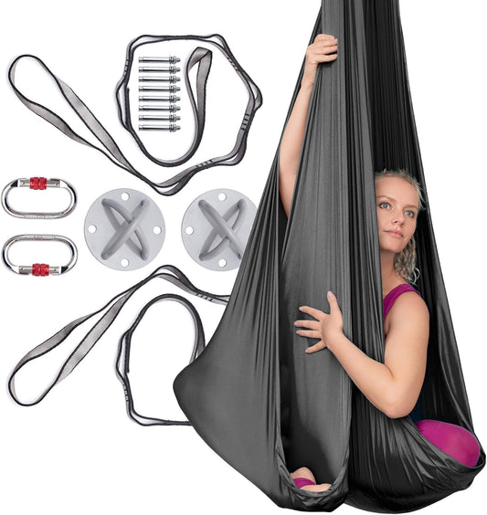 AyuHome Aerial Silks Kit for Home - Premium Yoga Swing for Kids and Adults with 660 lbs Capacity - Versatile Aerial Yoga Hammock for Gymnastics Training
