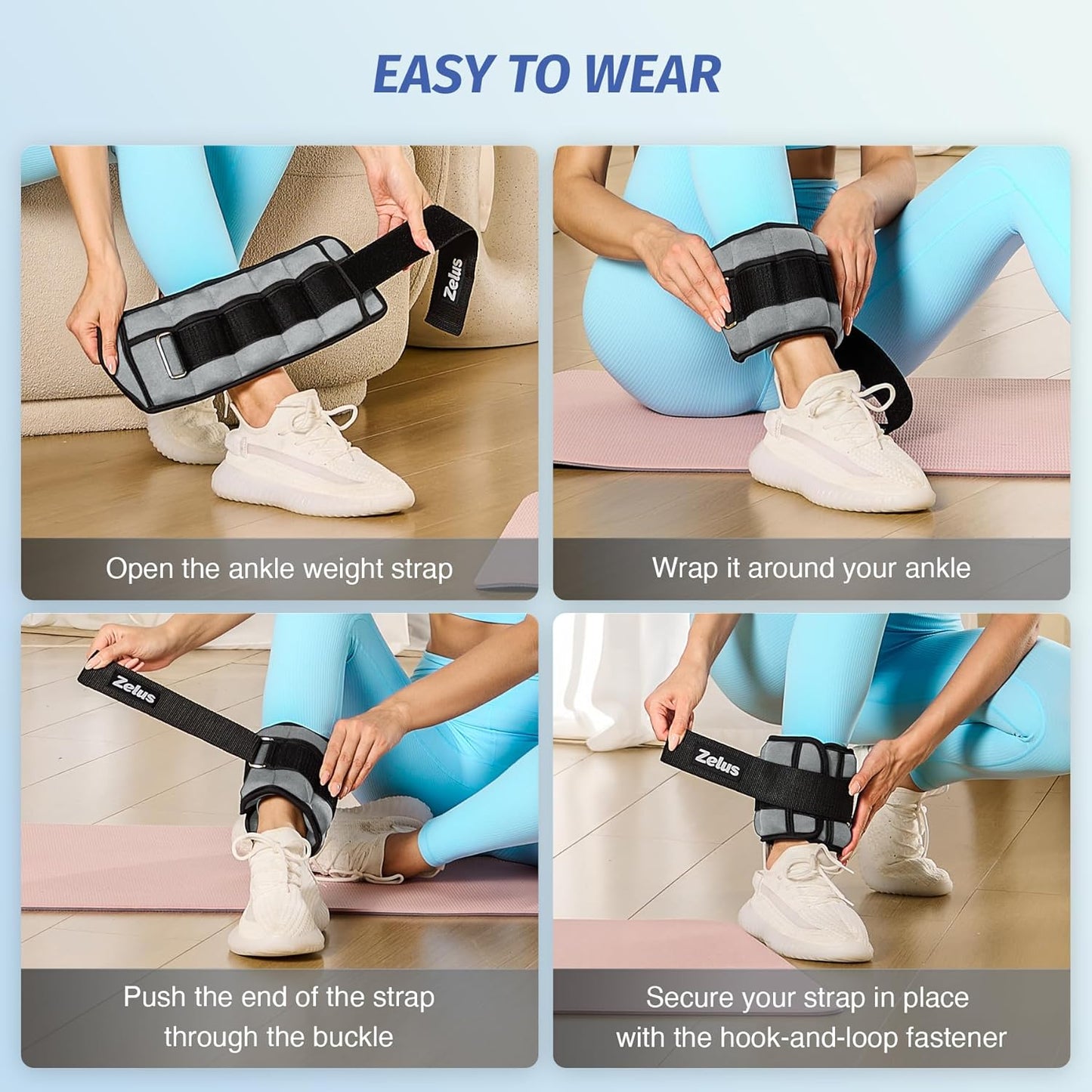 ZELUS 1 Pair Adjustable Ankle Weights, 2 4 6 8 10 lb Modularized Leg Weight Straps for Women Men, Weighted Ankle Weight Set with Removable Sandbags, 1-5 lb per Ankle Strap for Gym Yoga Jogging Walking
