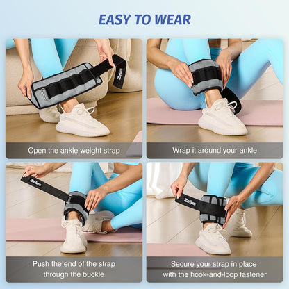 ZELUS 1 Pair Adjustable Ankle Weights, 2 4 6 8 10 lb Modularized Leg Weight Straps for Women Men, Weighted Ankle Weight Set with Removable Sandbags, 1-5 lb per Ankle Strap for Gym Yoga Jogging Walking