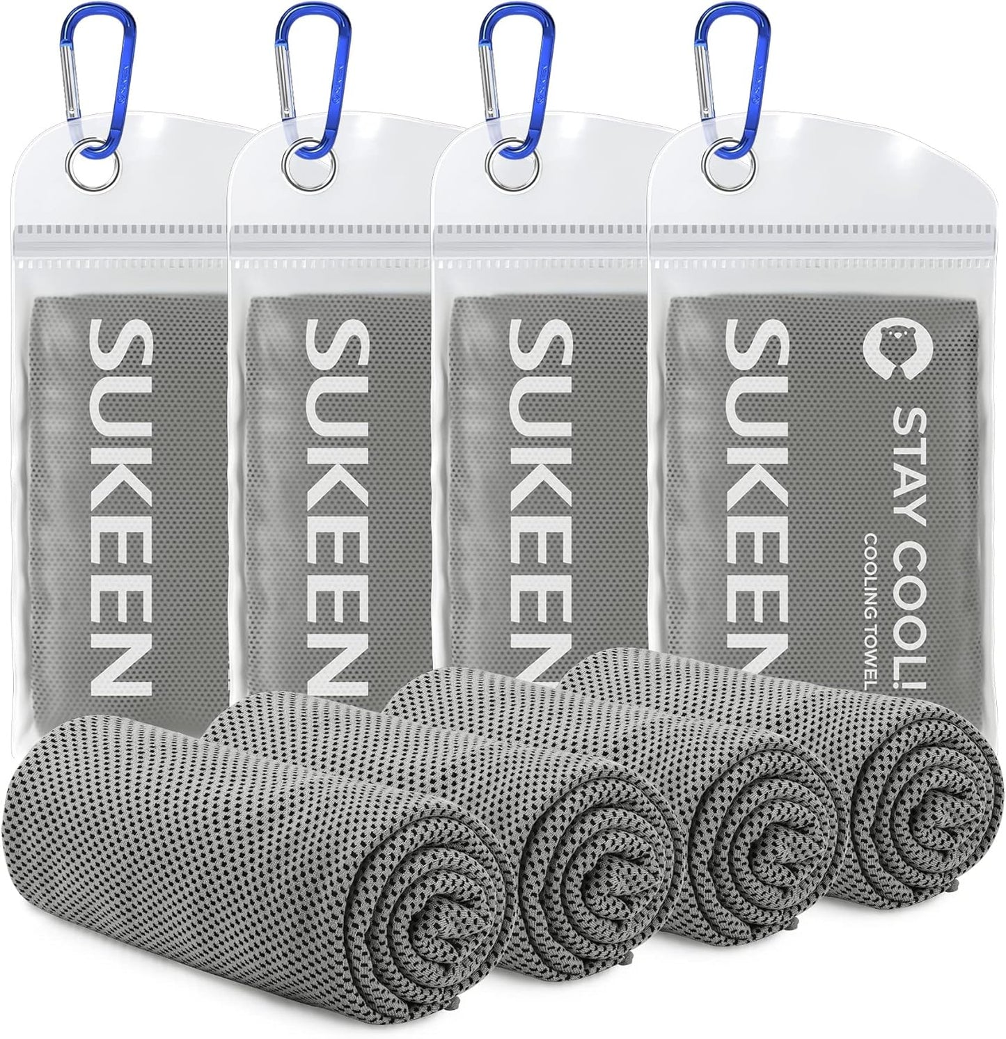 Sukeen [4 Pack Cooling Towel (40"x12"), Soft Breathable Chilly Microfiber Towel for Yoga,Sport,Running,Gym,Workout,Camping,Fitness,Workout & More Activities