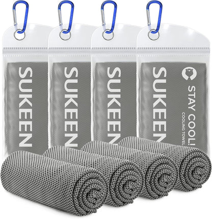Sukeen [4 Pack Cooling Towel (40"x12"), Soft Breathable Chilly Microfiber Towel for Yoga,Sport,Running,Gym,Workout,Camping,Fitness,Workout & More Activities