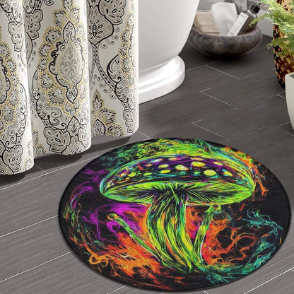 Machine Washable Modern Round Area Rug, Room Sofa Yoga Soft Round Carpet, Home Decor Non Slip Kitchen Office Circle Rug Trippy Rainbow Mushroom Tie Dye Art, 60inch