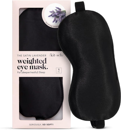 Kitsch Weighted Satin Sleep Mask - Weighted Eye Masks for Sleep and Travel - Lavender Ultra-Soft Sleeping Eye Mask for Women and Men - Light Blocking, Adjustable Strap, (4.1oz/116g)
