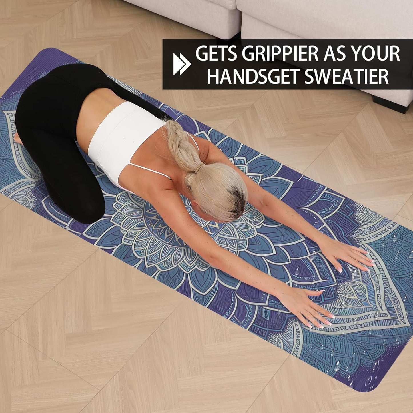 Printed Yoga Mat 72" x 24" Thick 6mm Non-Slip Fitness Exercise Exercise Mat with Strap for Women Men Yoga Pilates Workout Gym Floor Workout (Blue Lotus Flower)