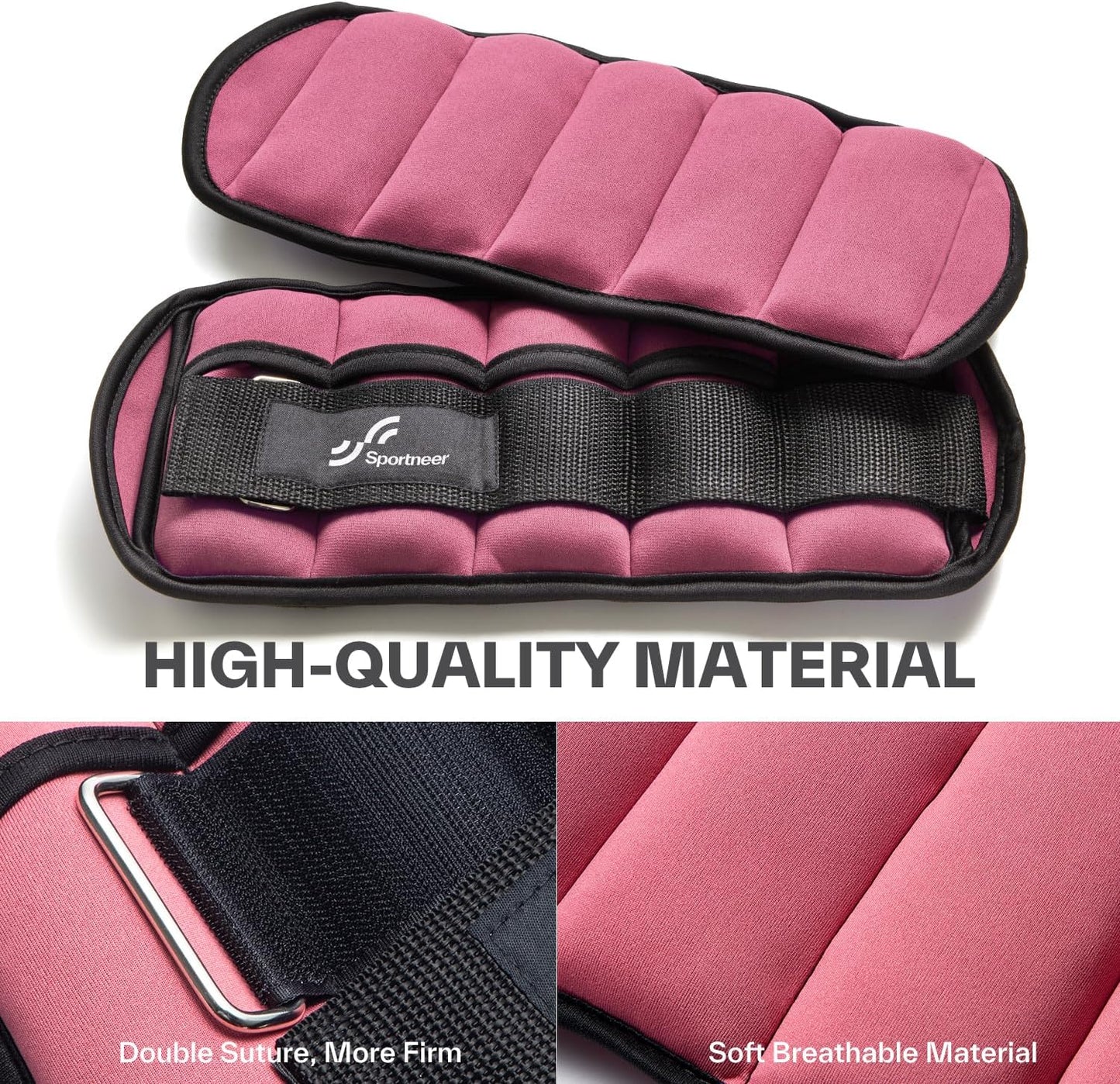 Sportneer Adjustable Ankle Weights Set - 1 Pair (2-10 lbs) Removable Sandbags for Women & Men, Comfortable Neoprene Leg Weights for Walking, Running, Pilates, Yoga, Home Workout & Physical Therapy, Rosy Melon, 5 lbs x 2)