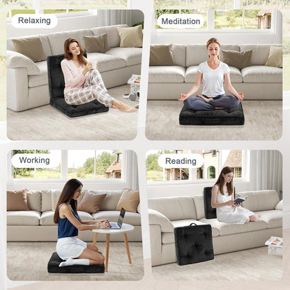Meditation Floor Cushion, 22x22 Tufted Floor Pillow for Adults, Square Large Meditation Cushion Pillow, Green Corduroy Sitting with Handle, Yoga Seating for Tatami, 1Pack