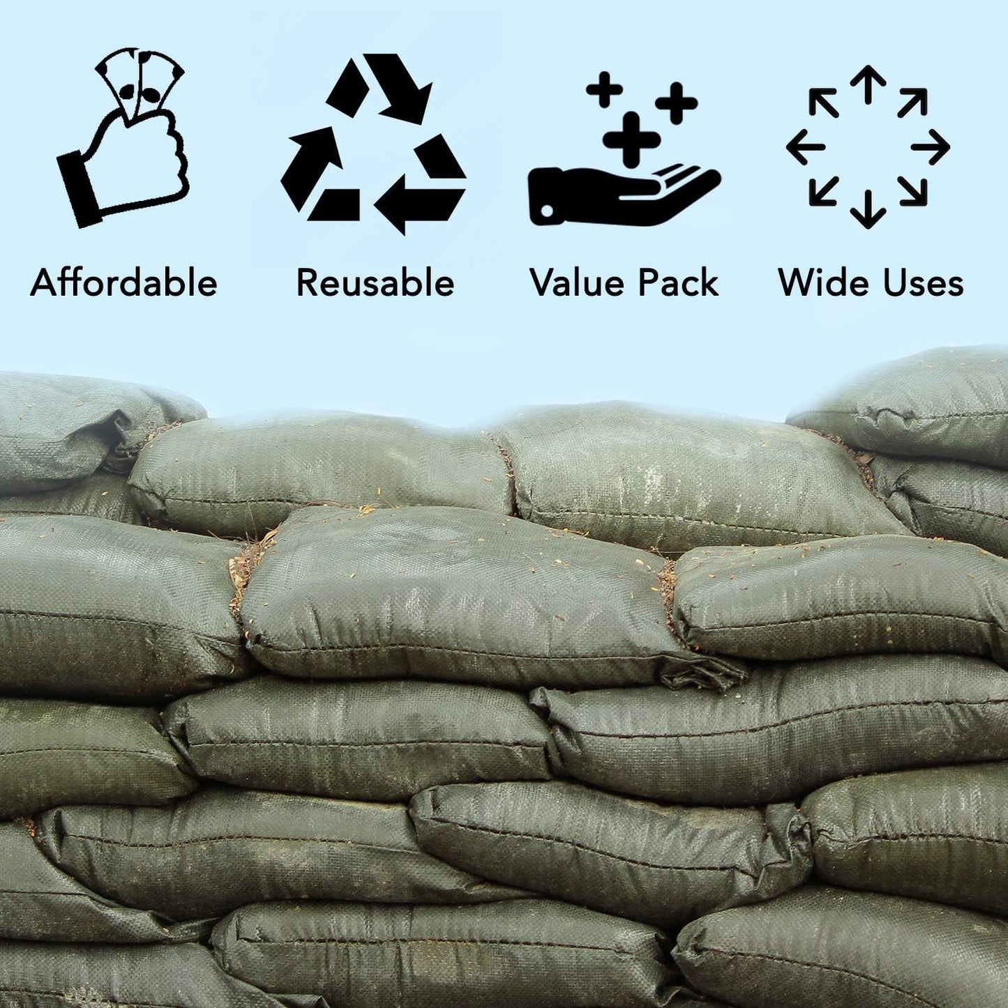 AK TRADING CO. 14" x 26" Poly Sandbags W/UV Protection & Built-in Ties - Flood Water Barrier - Tent Sandbags - Orange