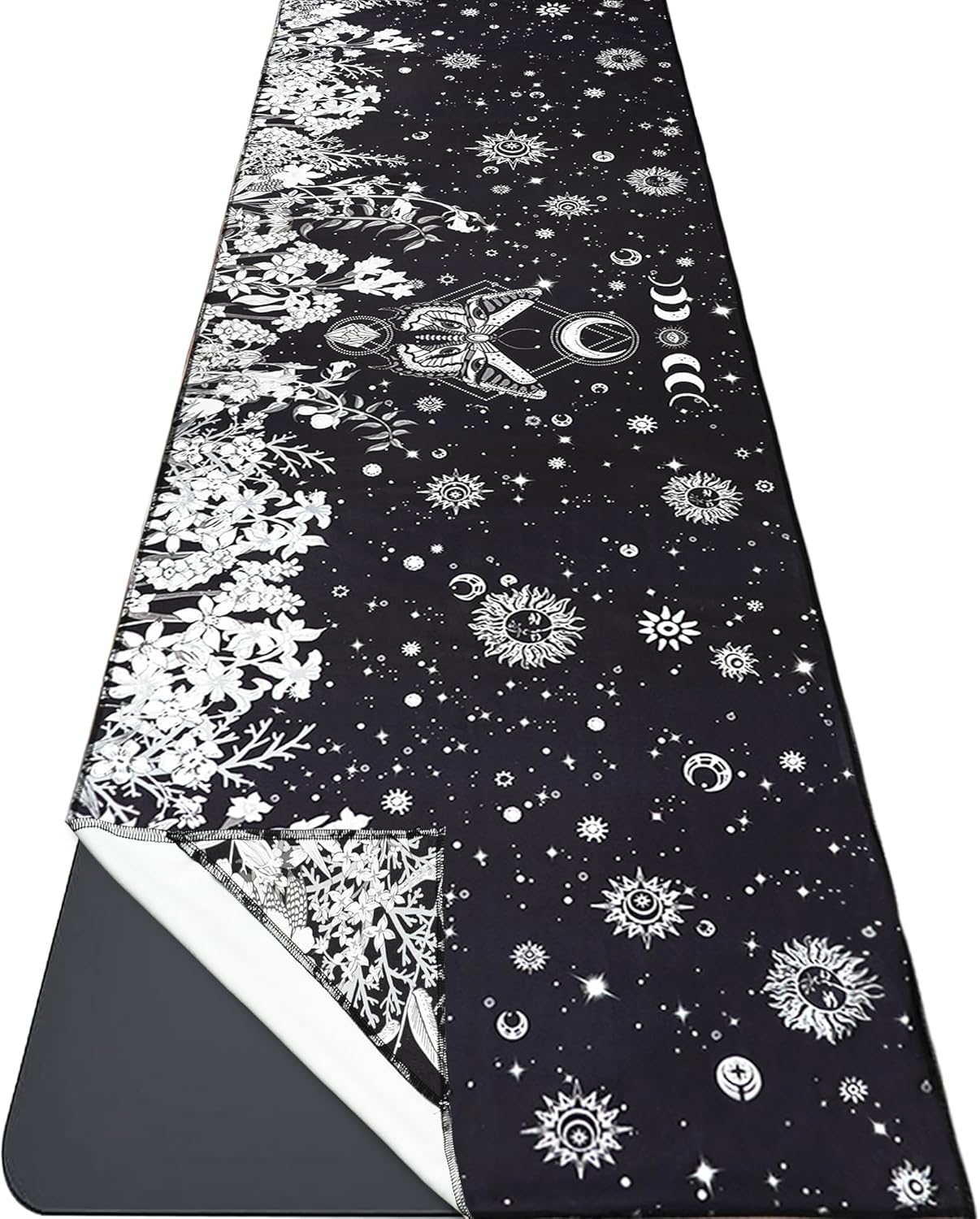 Yoga Mat Towel with Corner Pockets - Microfiber Yoga Towels for Hot Yoga Non Slip Moisture Wicking Sweat Absorbent, Tree of Life Yoga Towel Easy for Travel, Use in Hot Yoga,Bikram,Pilates and Fitness