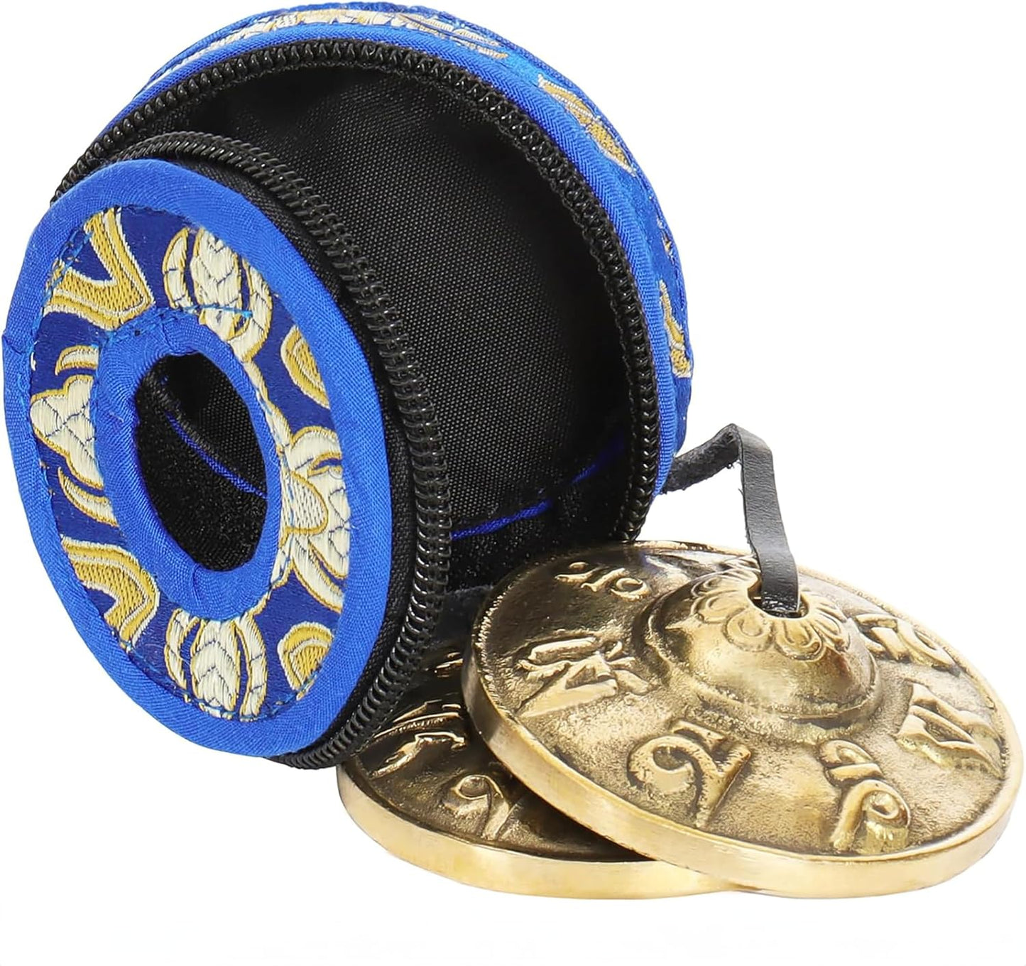 Ohm Store Tibetan Mantra Tingsha Bells with Blue Case- Handcrafted Meditation Accessory for Mindfulness, Yoga, and Sound Healing