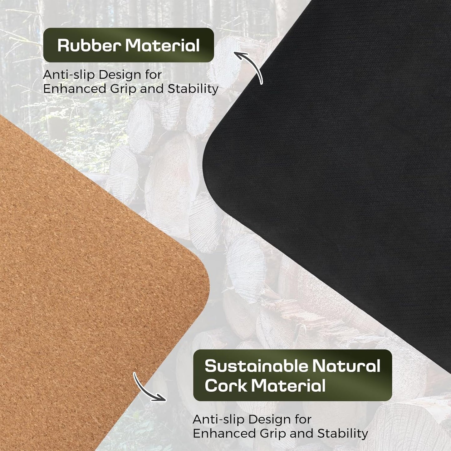 U&M Cork Yoga Mat Non-Slip, Resists Sweat and Odors Exercise Mat with Carrying Strap for Hot Yoga, Pilates, Floor & Fitness Workouts, Fitness Mats Non-Slip Natural Rubber Base & Cork Mat (72'' x 26'' x 5mm Thick)