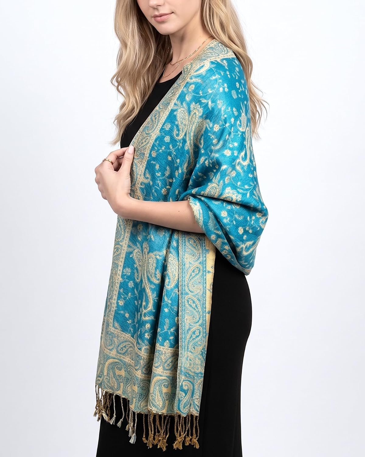 Achillea Reversible Paisley Pashmina Rave Scarf – Exotic Indian Shawls and Wraps for Evening Dresses, Festivals, All Seasons - Colors A
