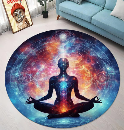 Chakra Round Area Rug, Non-Slip Meditation & Yoga Carpet for Living Room, Meditation Round Area Rugs, Modern Circular Bedroom Rug 57