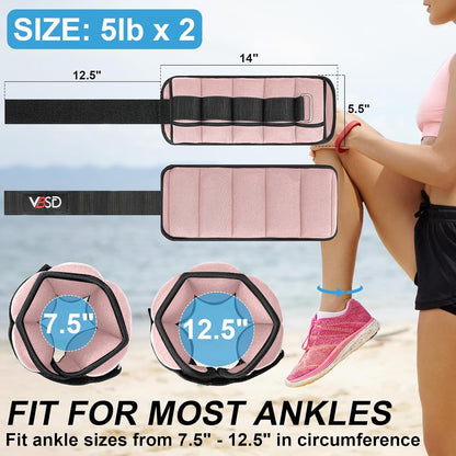 VBSD Adjustable Ankle Weights for Men Women, 2 4 6 8 10 lbs 1 Pair Leg Weight Straps, Weighted Ankle Weight Set with Removable Sandbags for Walking Running Yoga Physical Therapy Gym Home Workout