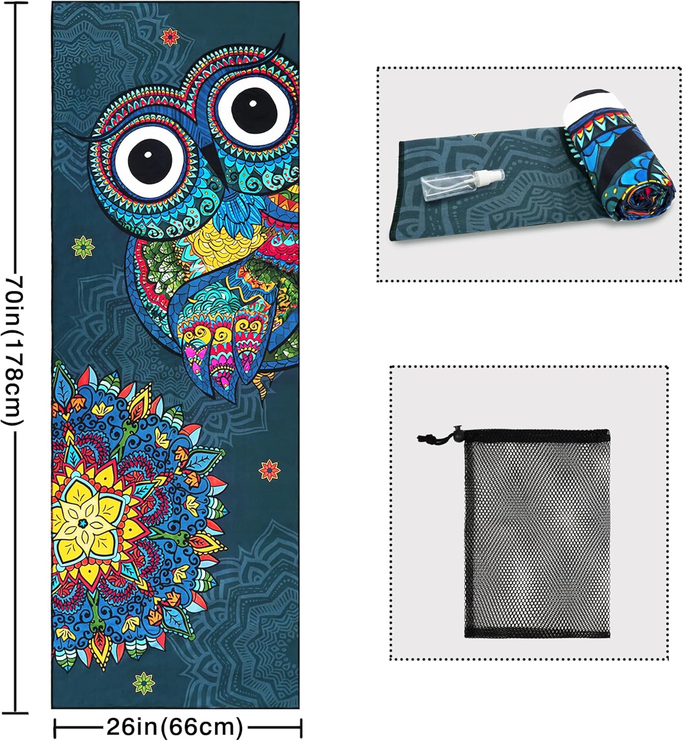 Yoga Mat Towel with Corner Pockets - Microfiber Yoga Towels for Hot Yoga Non Slip Moisture Wicking Sweat Absorbent, Tree of Life Yoga Towel Easy for Travel, Use in Hot Yoga,Bikram,Pilates and Fitness