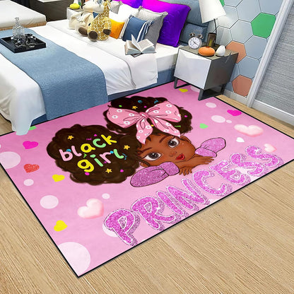 Black Girl Area Rug for Bedroom African American Rugs for Room Princess Carpet Kids Rugs for Bedroom African Girls Carpet for Living Room Teen Girls Yoga Mats, Pink, 4'×5'