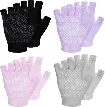 Eurzom 4 Pairs Fingerless Yoga Gloves with Grips for Women Silicone Dots Pilates Exercise Gloves Cotton Mittens Protection Equipments