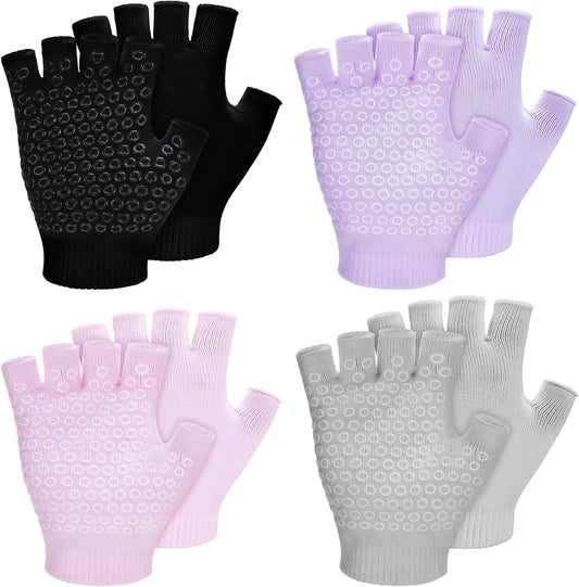 Eurzom 4 Pairs Fingerless Yoga Gloves with Grips for Women Silicone Dots Pilates Exercise Gloves Cotton Mittens Protection Equipments